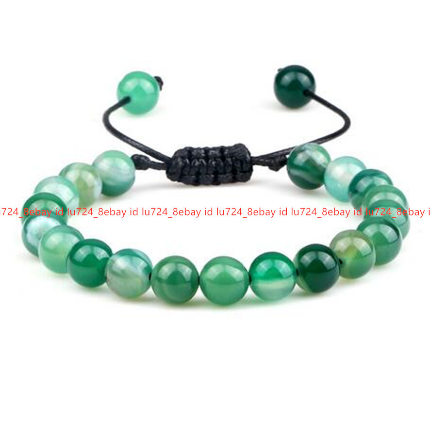 6/8/10/12/14mm Multicolor Striped Agate Round Gem Beads Adjustable Bracelet 7.5″