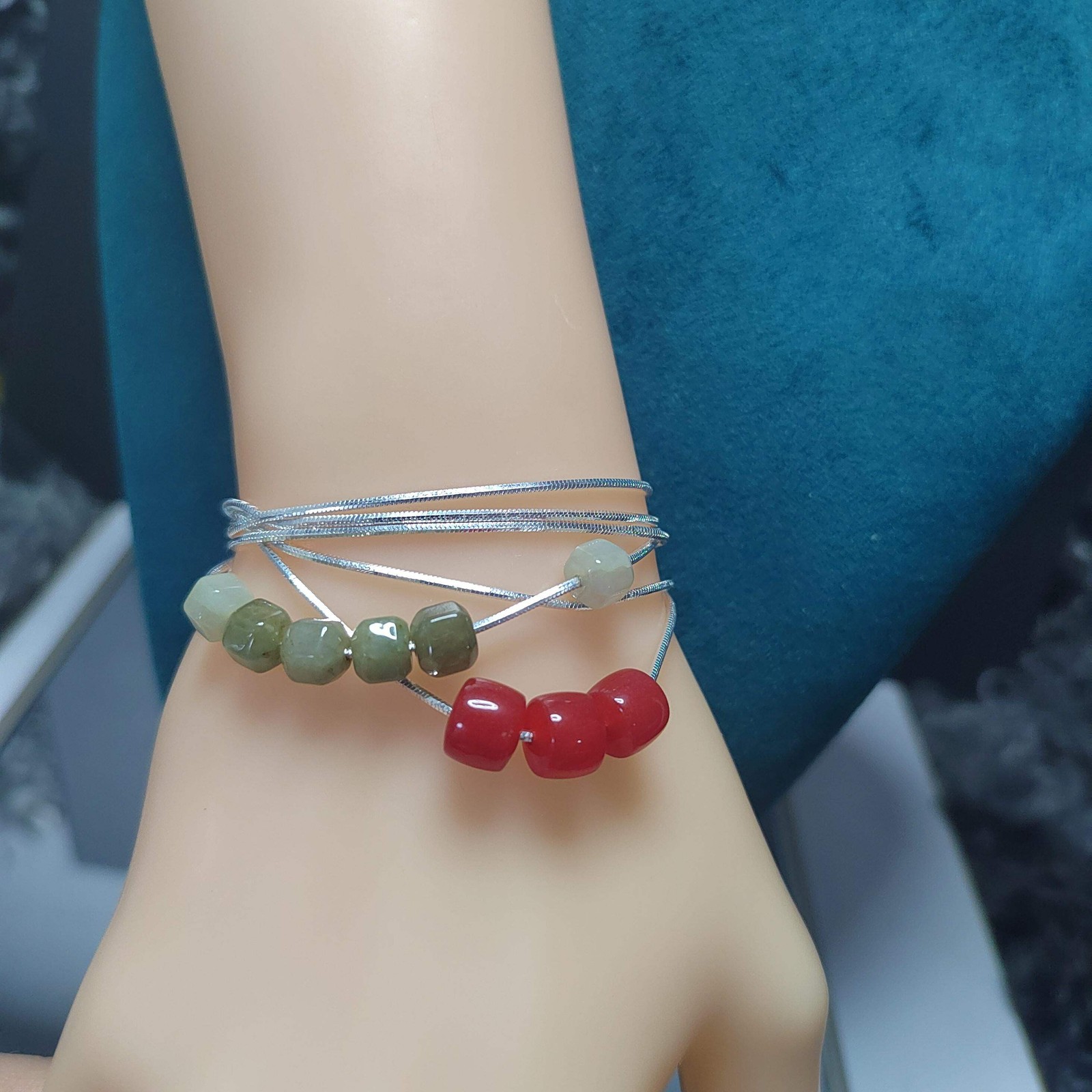2pcs Double Layer Necklace & China Nanhong Agate & Burmese Jadeite Beads SL333