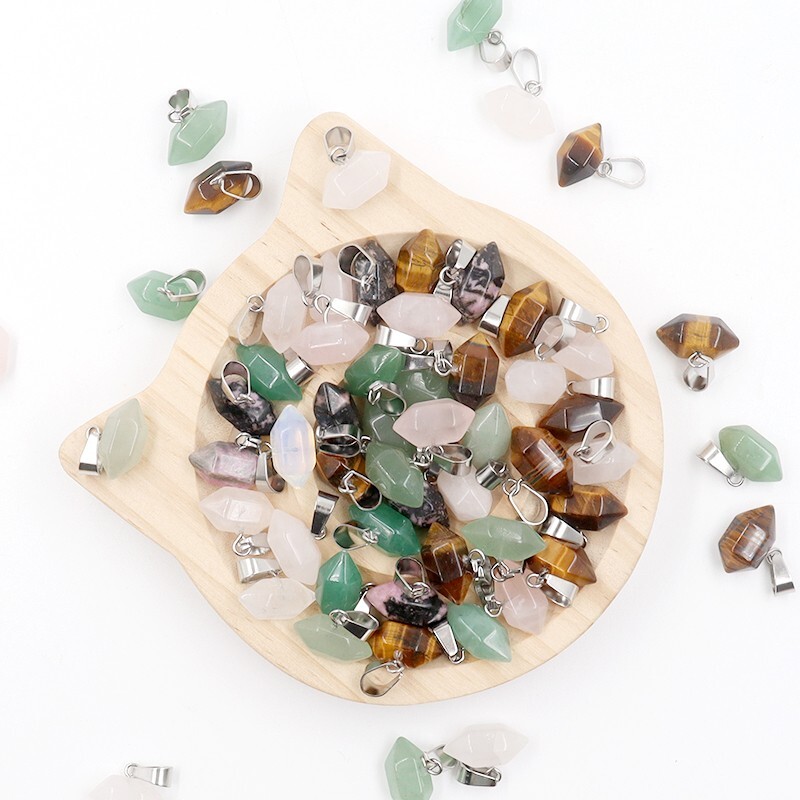 Small Natural Crystal Healing Double Point Crystal Stone Pendant 10pcs