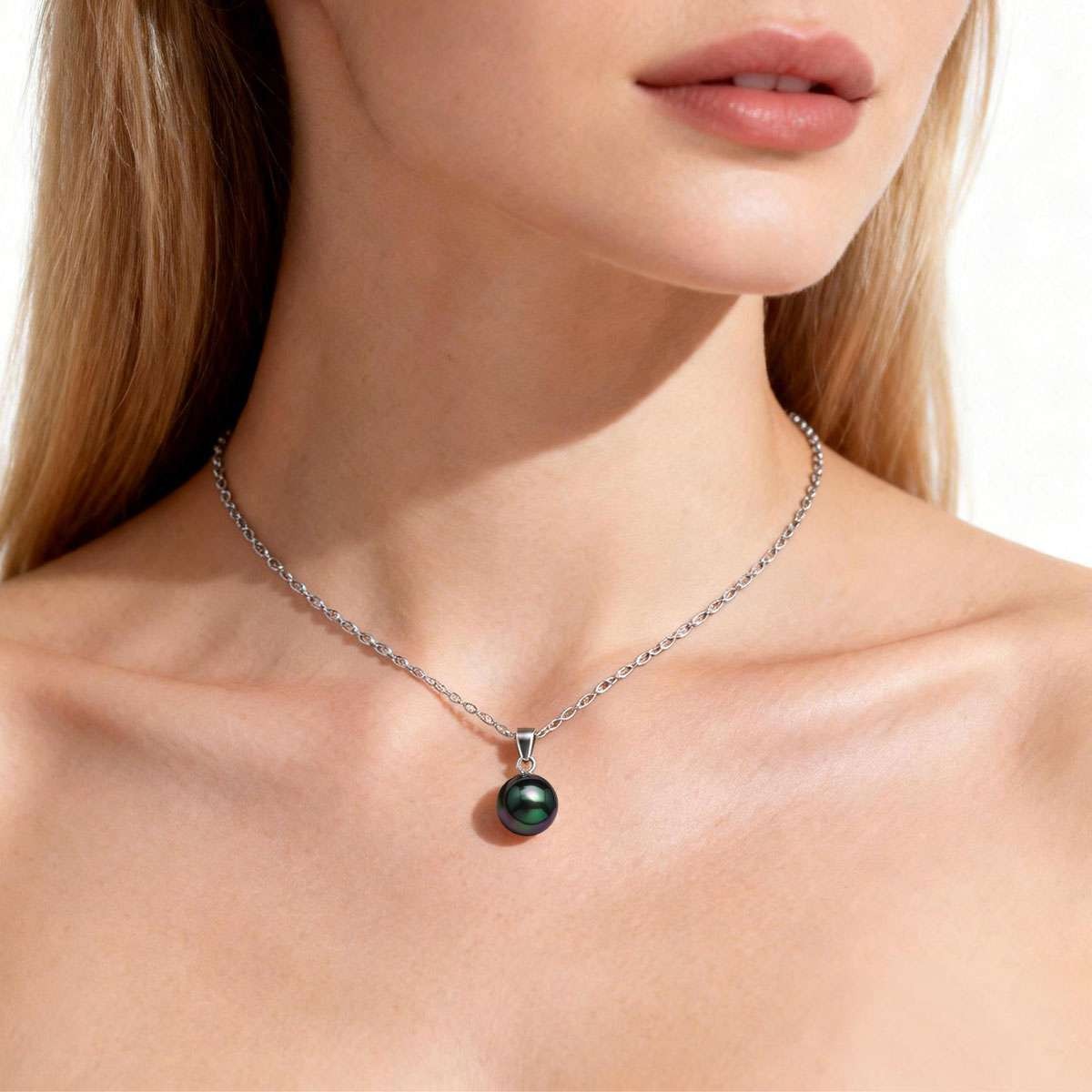 925 Sterling Silver Natural South Sea Shell Pearl CZ Pendant Necklace + Box Gift