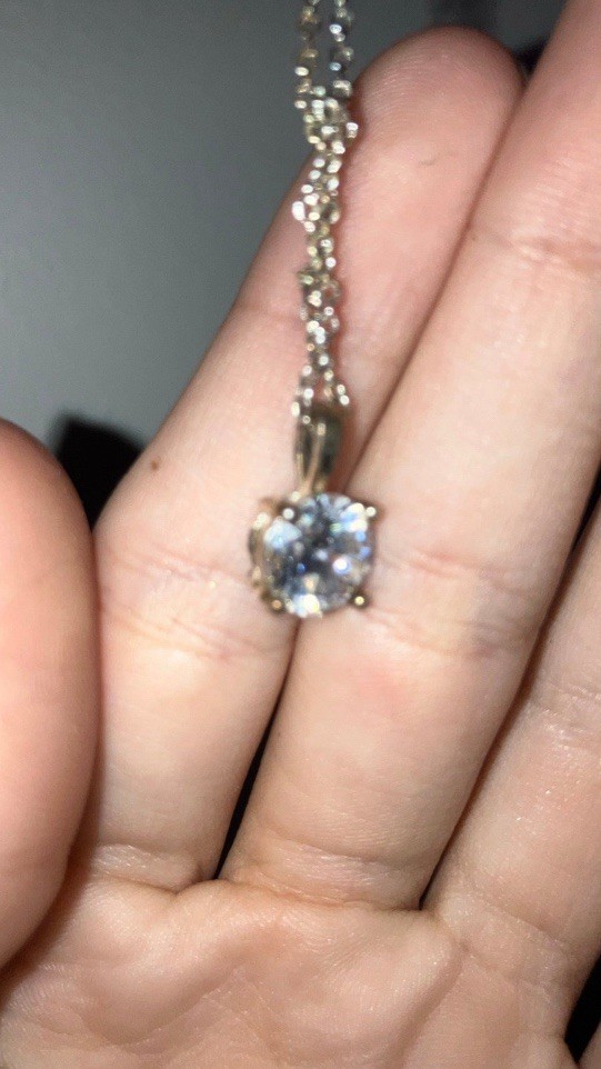 Silver Plated Cable Chain Necklace with Round Clear diamond carat