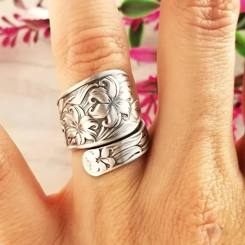 Elegant 925 Sterling Silver Charms Unique Fashion Flower Ring One Size Fit All