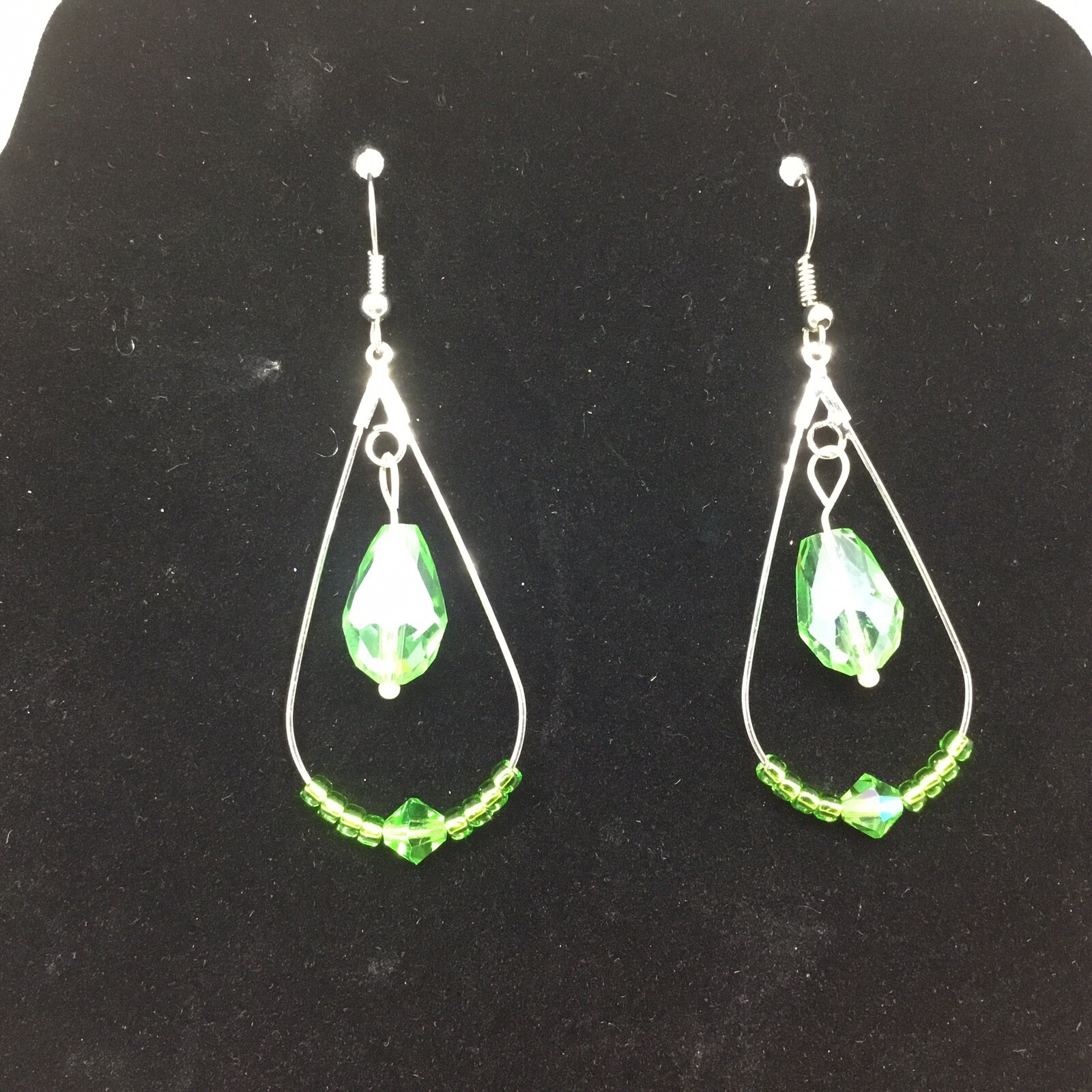 Teardrop Beaded Jewelry Earrings, Nickel Free Silver, Green, Blue, Dangle