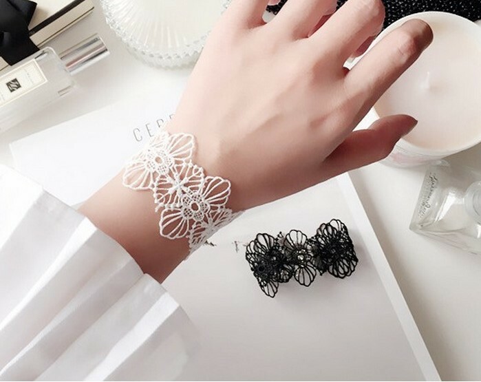 Retro Women Black Lace Flower Choker Necklace Bracelet Punk Gothic Jewelry Set