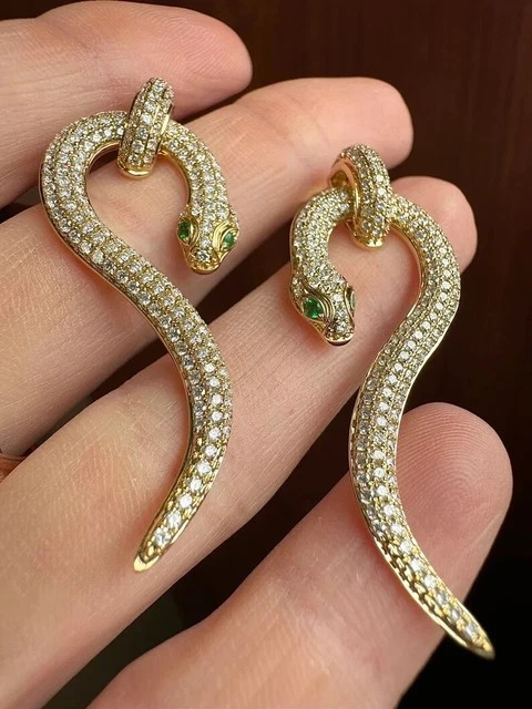 2Ct Round Cut Simulated Diamond Snake Drop Earrings In 14K Yellow Gold Plated