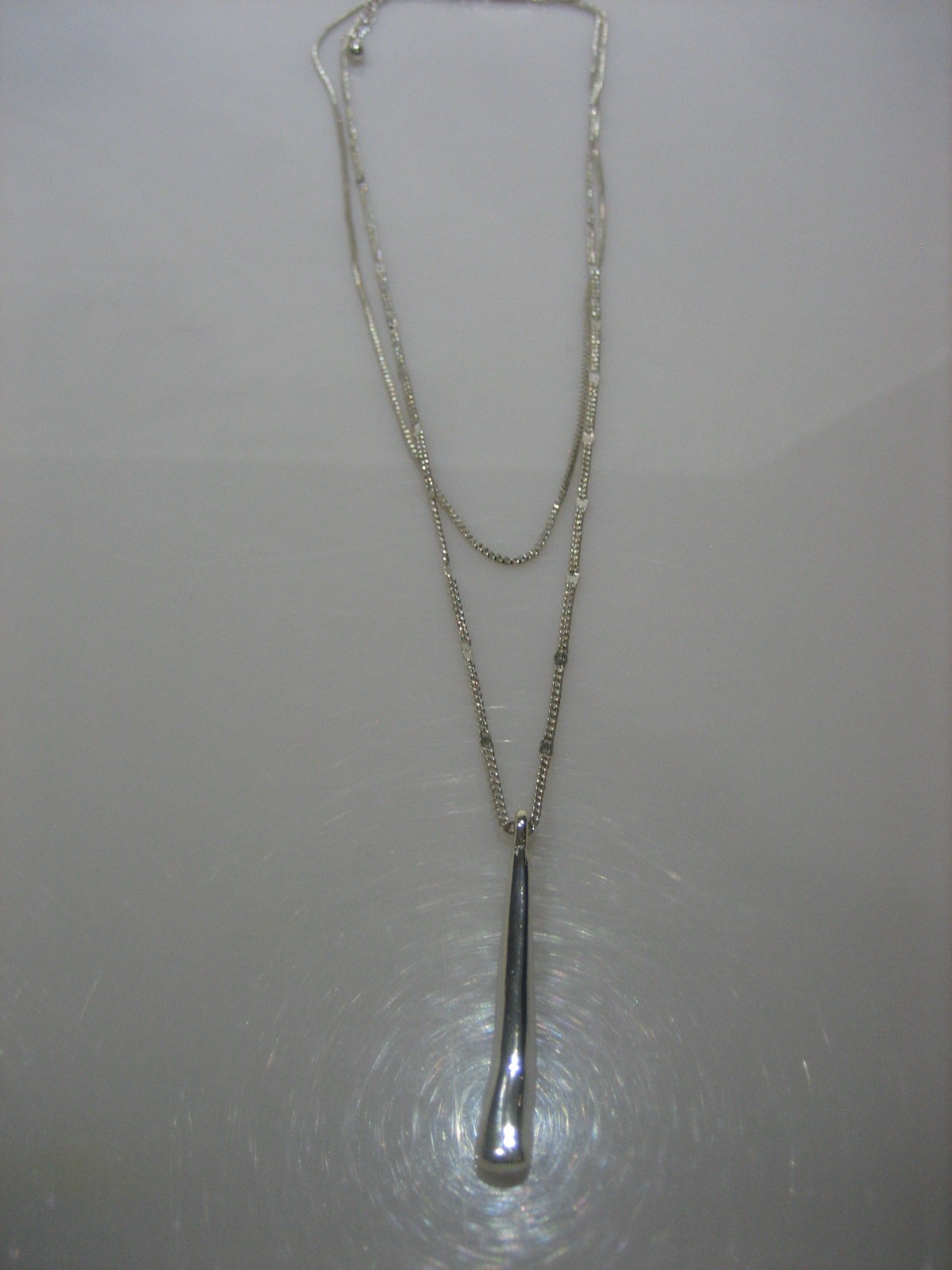 Jenny Bird Silver Tone Two Strand Teardrop Pendant 18″ Necklace