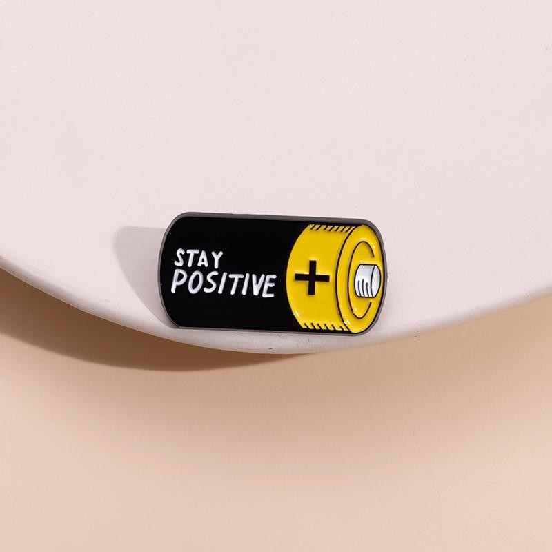 Stay Positive Battery Enamel Pin Funny Cartoon Brooch Lapel Badge Gift!