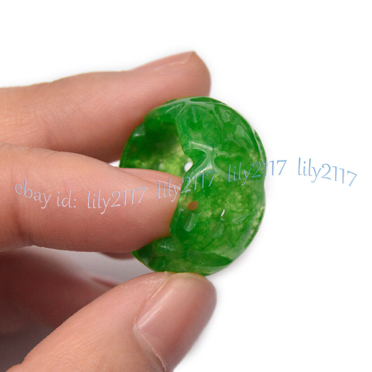 Chinese Natural A Green Jade Jadeite Carved Hollow Out Finger Rings Lucky Amulet