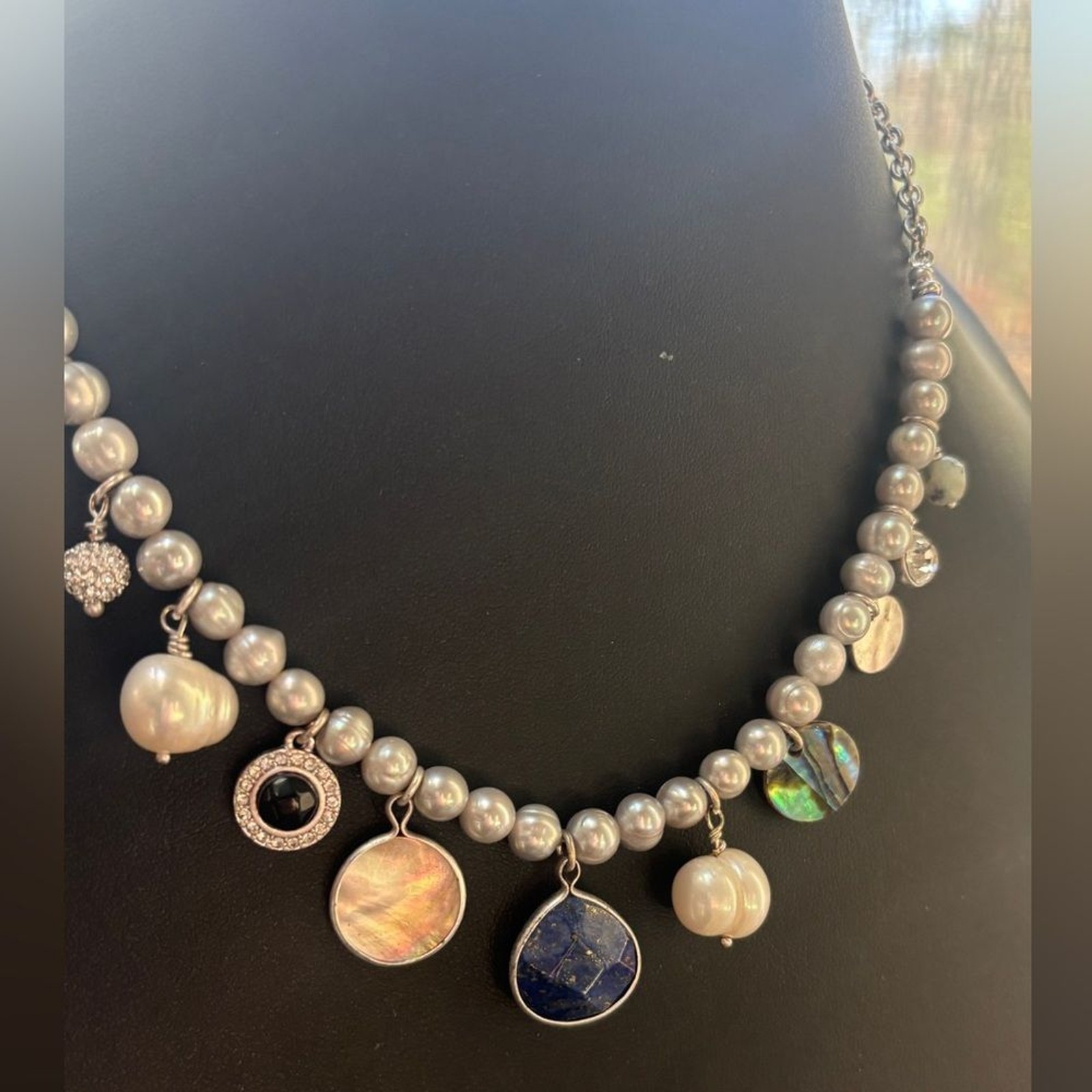 Tommy Bahama Mother of Pearl and Charm Necklace with Silver Accents NWT