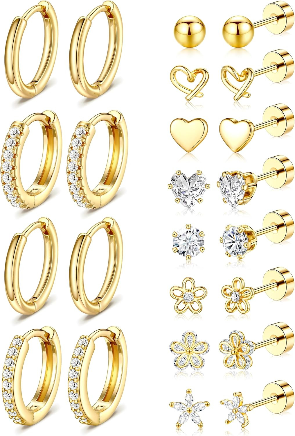 Hypoallergenic Gold Stud Earrings for Women – 14K Gold Plated Surgical Stainless