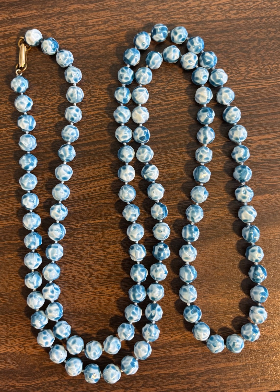 Single Strand Teal and White Baroque Style Faux Pearl Necklace 46″