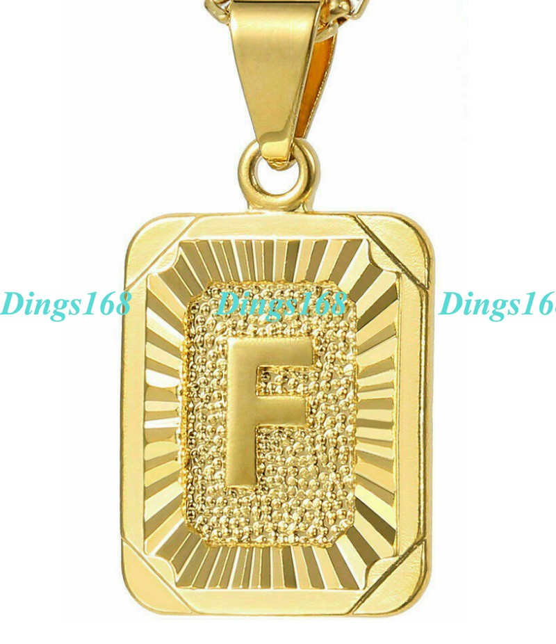 Unisex 18K Gold Filled Initial Pendant+ Necklace Chain Set – Alphabet Letter “F”