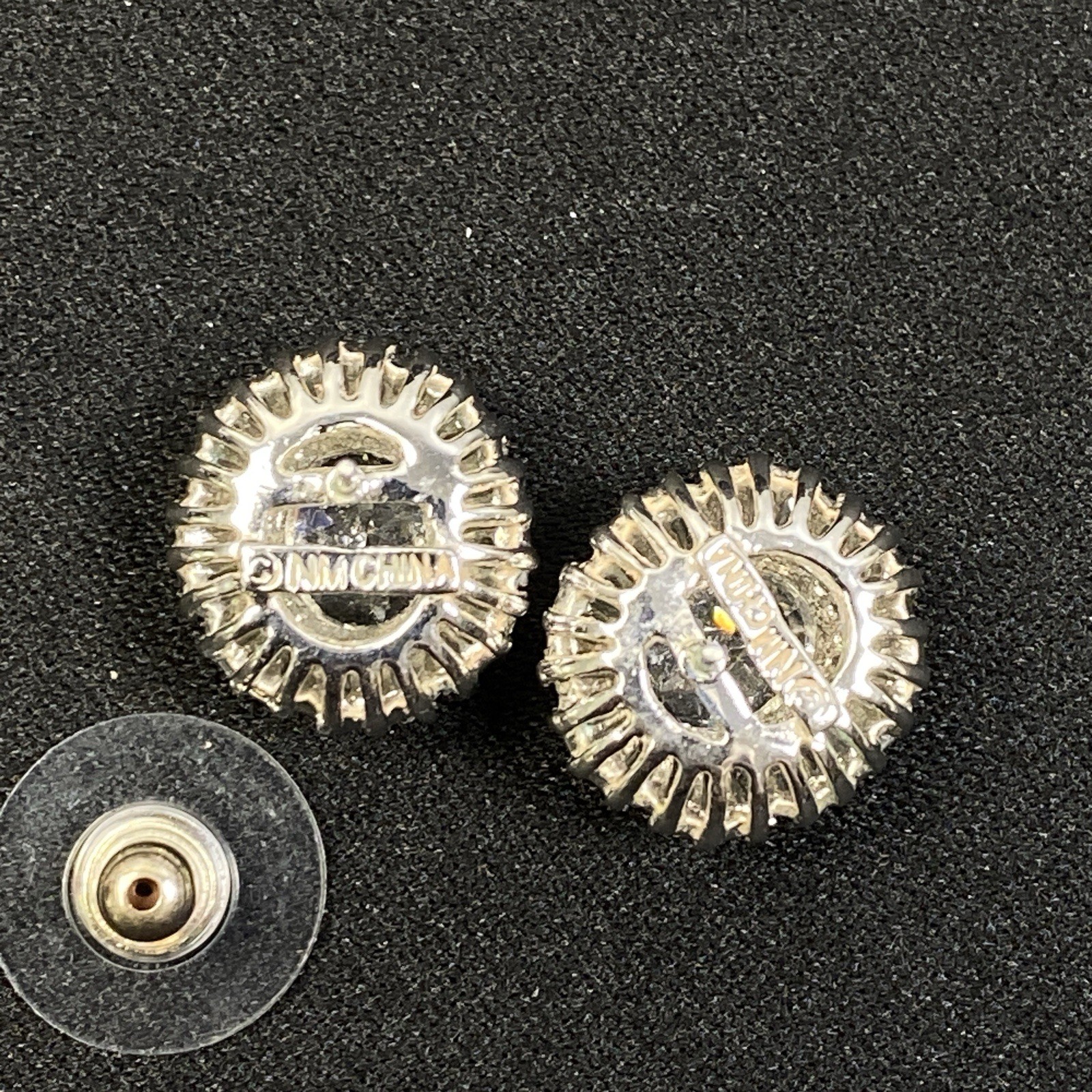 Nolan Miller Glamour Collection Post Earrings Crystal Silvertone 1/2″ x 5/8″