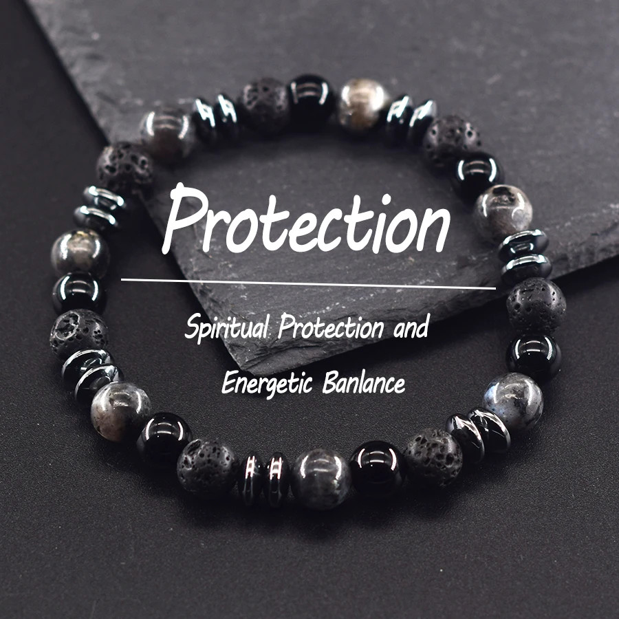 Energetic Balance Spiritual Protection Natural Volcanic Stone Labradorite Beads