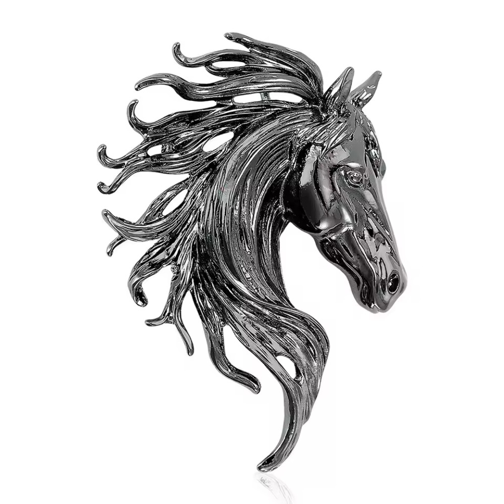 Vintage Art Style Glossy Horse Head Brooch Statement Animal Pin Jewelry Gift