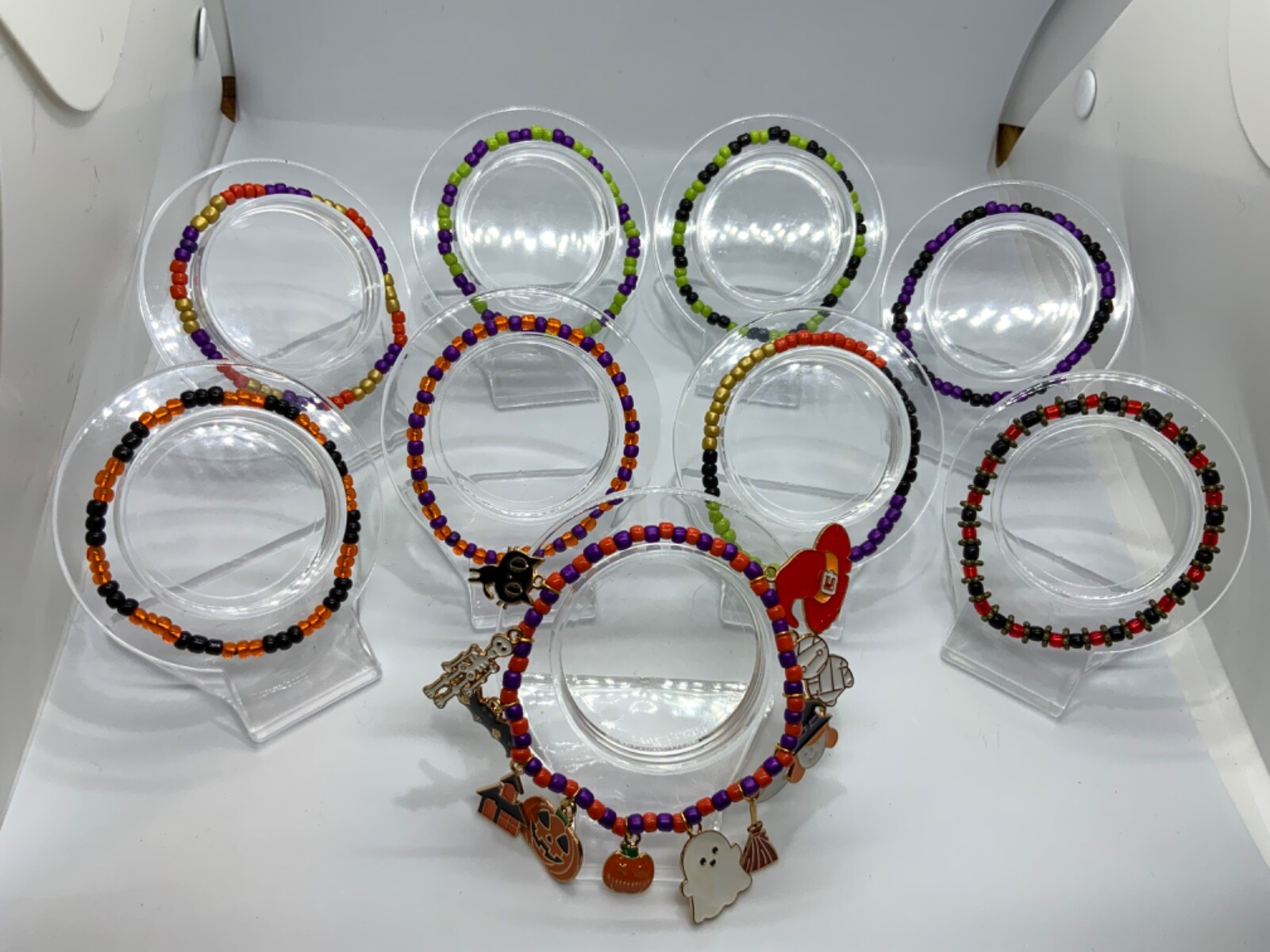 Lot of 9 Seed Bead Multi Color 2.5mm-3mm Glass Bracelets Jewelry Holiday