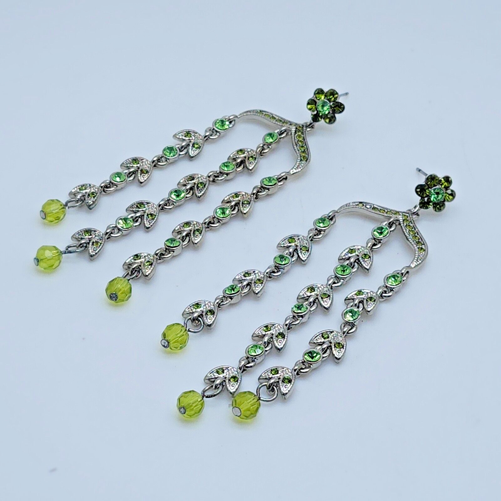3.25″Long green Rhinestone 3 Line Dangle Chandelier fashion party Earrings
