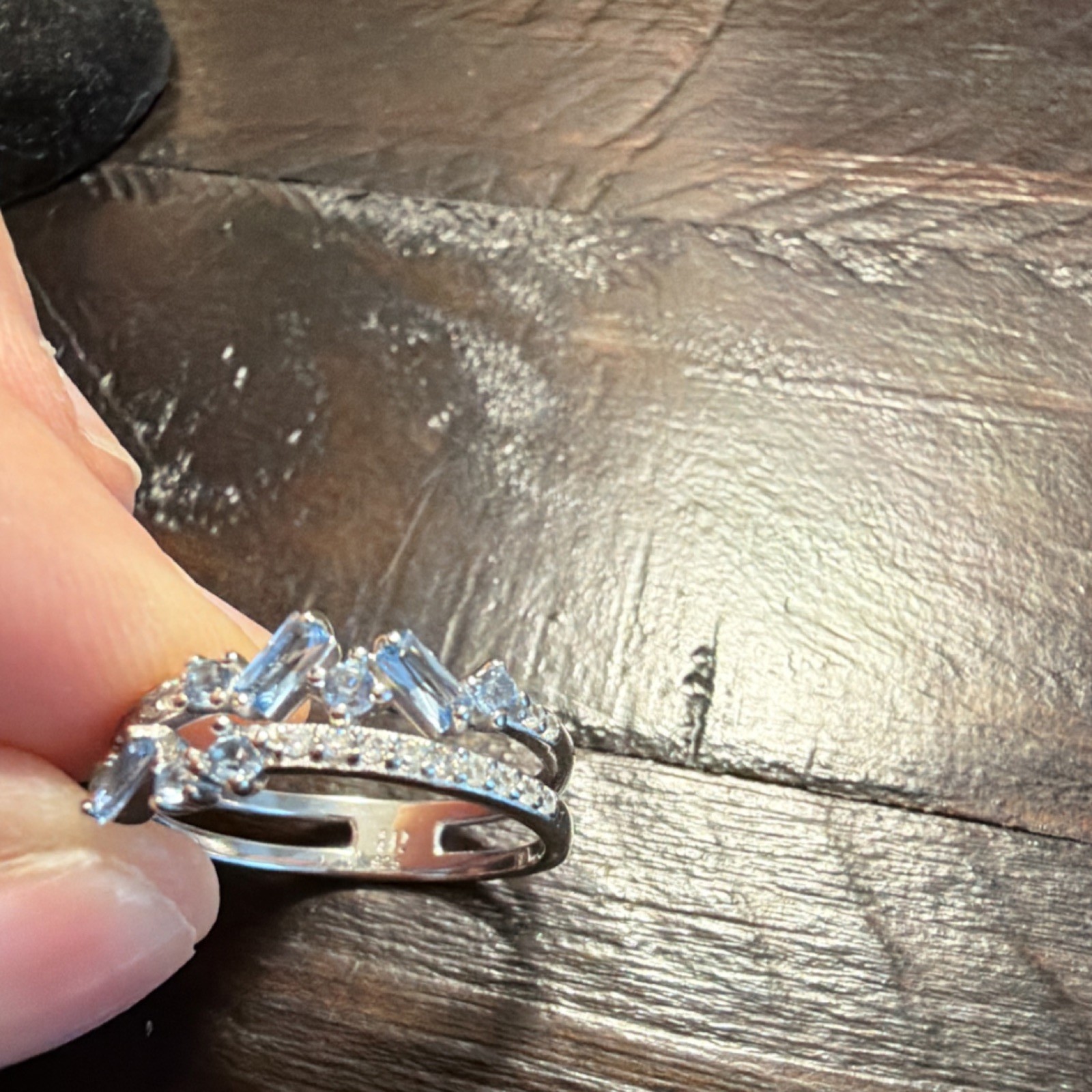 Silver Tone Clear Baguette & Round Stone Cocktail Band Ring Size 7