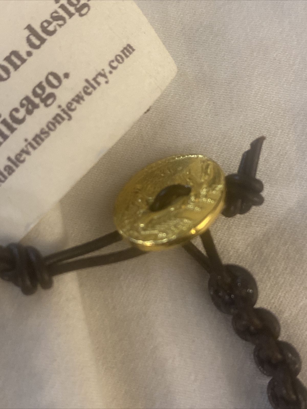 Linda Levinson Designs Leather Bracelet W/ Large Gold Charm NWT