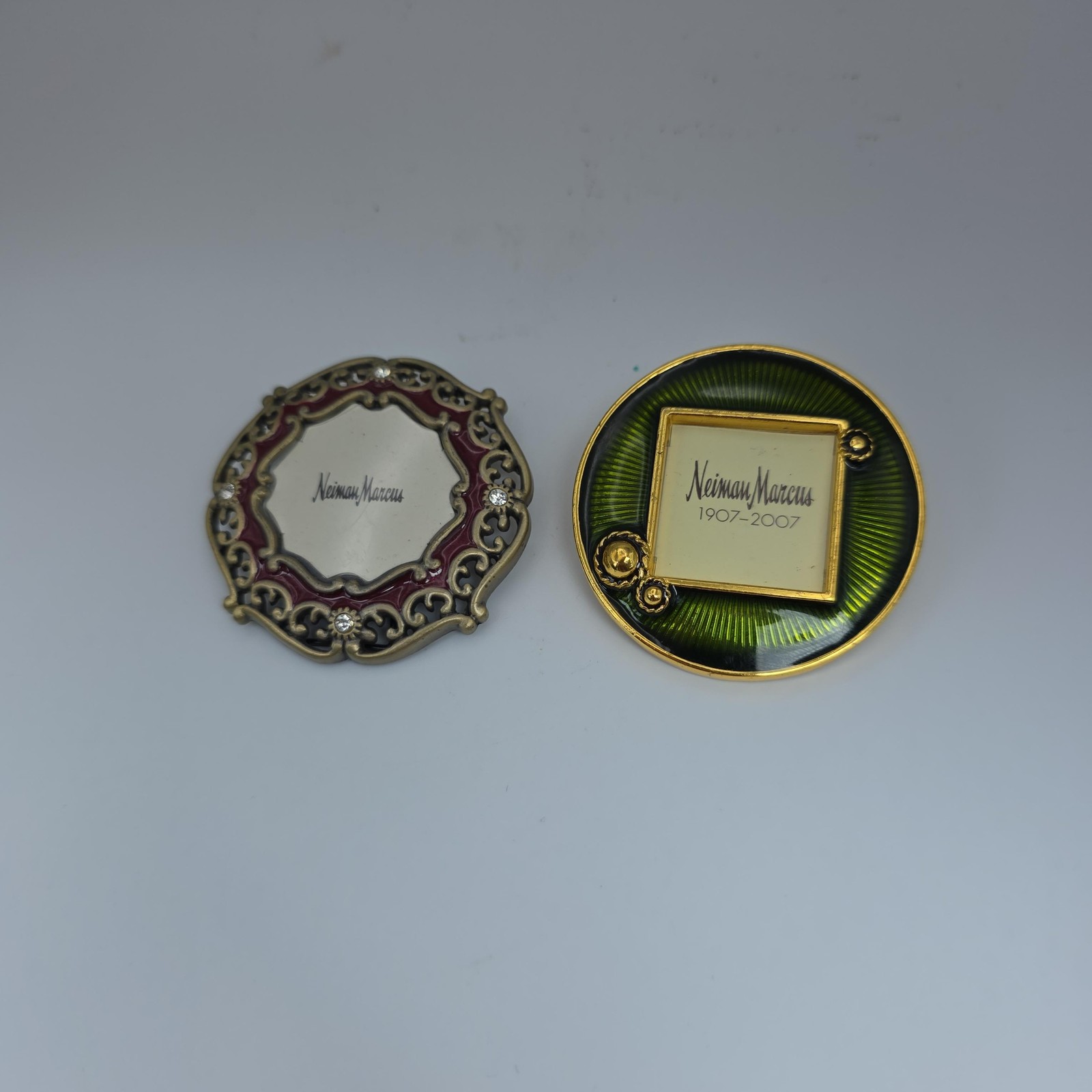 Neiman Marcus Enamel Rhinestone Pins Set Green Red Gold Tone Fashion Costume