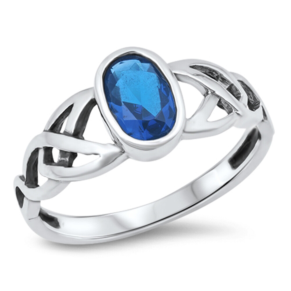 Oval Blue CZ Celtic Knot Ring New .925 Sterling Silver Band Sizes 4-12