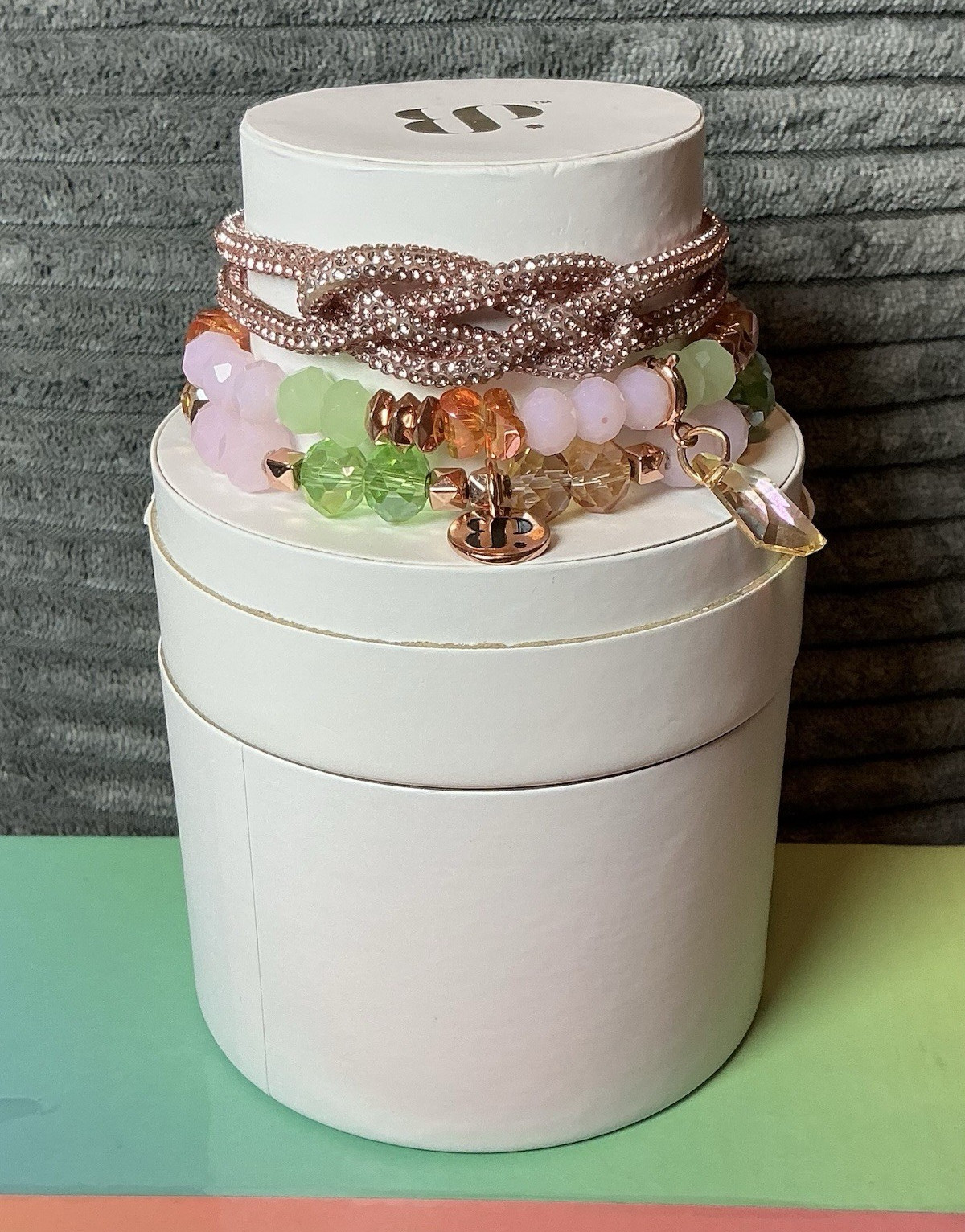Multicolor Beaded Wrap Bracelet Stack Snap Closure w/ Dangle Charm Leather