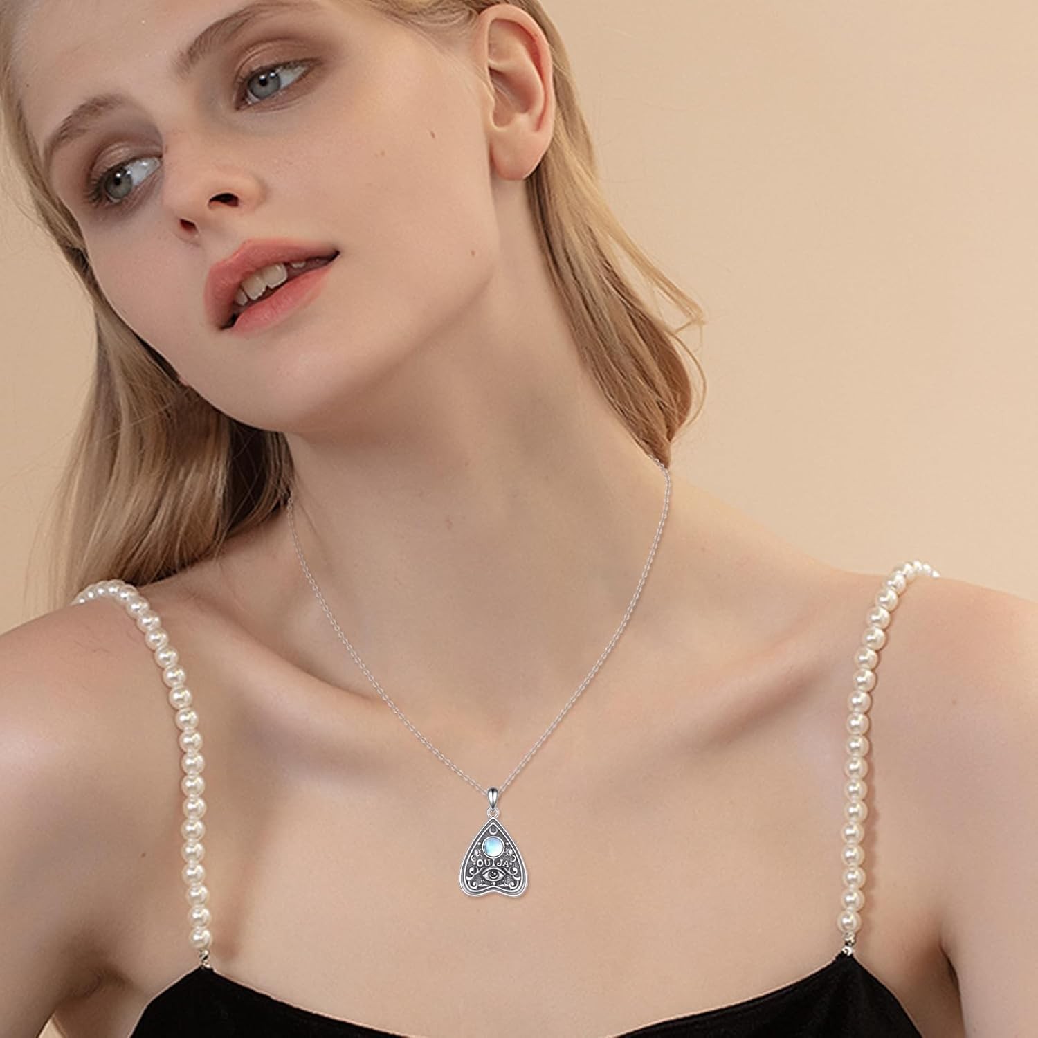 Sterling Silver Ouija Board Planchette Pendant Moonstone Necklace