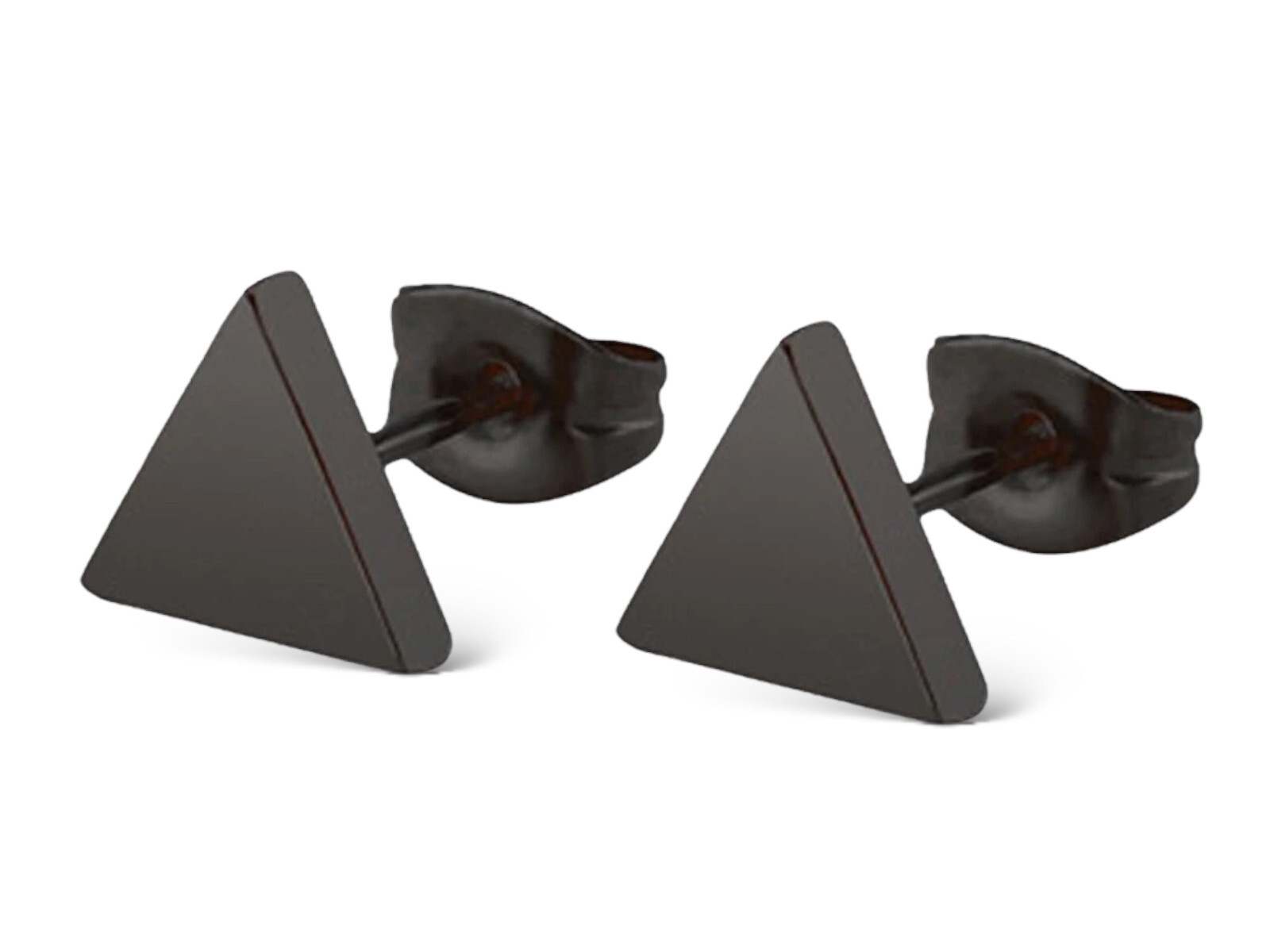 Triangle Flat Stud Stainless Steel Earring Black & Silver