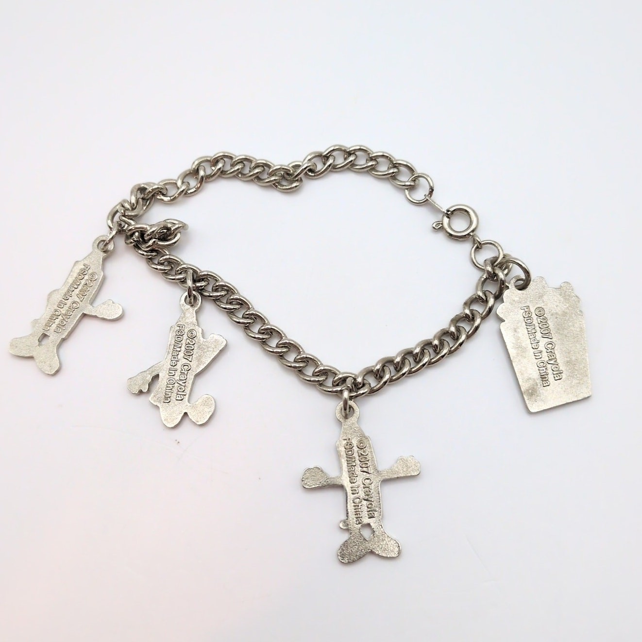 Y2K 2007 Crayola Colorful Crayons Charm Bracelet Chain Silver Tone 7.5in