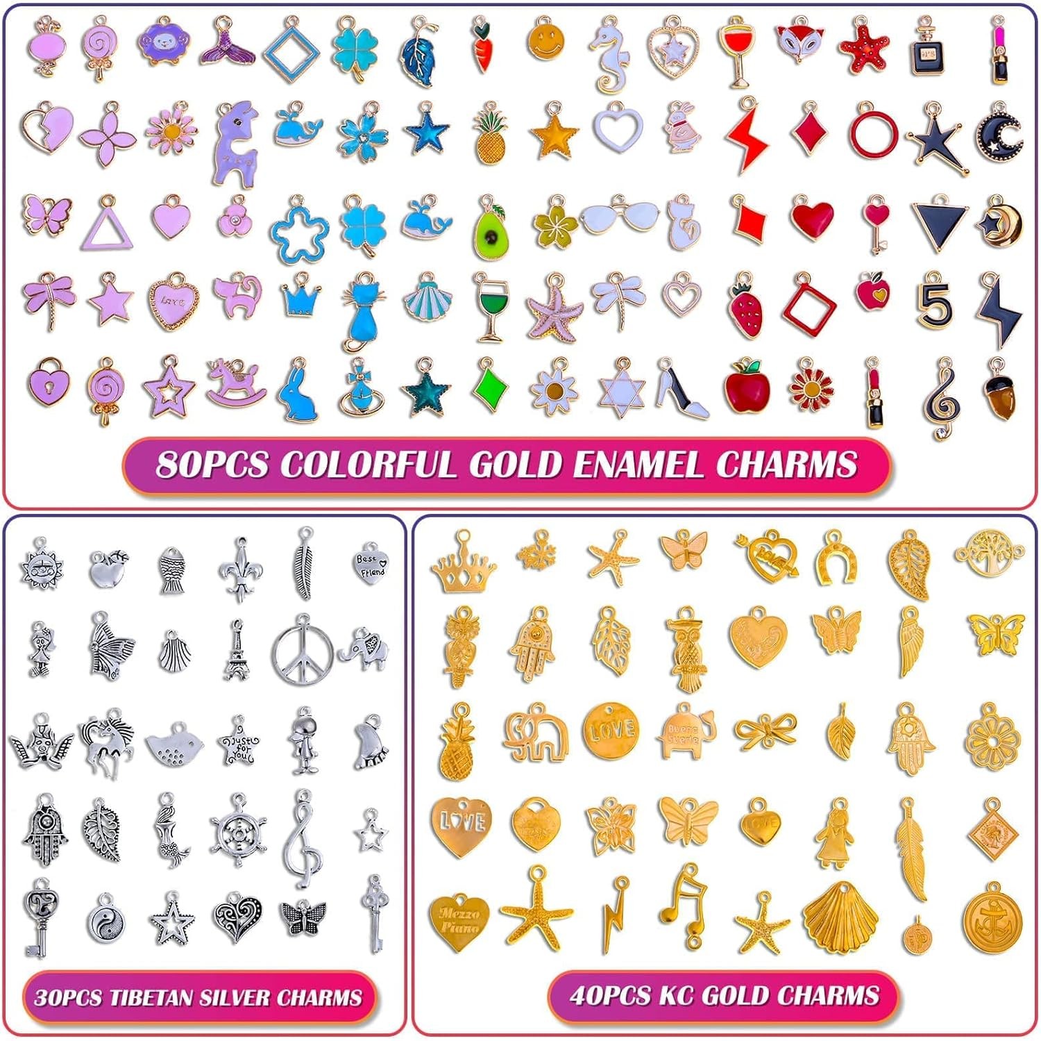 150PCS Bracelet Charms for Jewelry Making Wholesale Bulk Lots Jewelry Making Sil