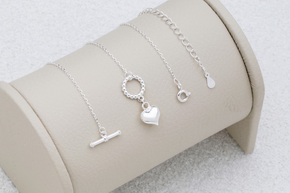 925 Sterling Silver Heart Pendant Toggle Necklace Dainty Minimalist Jewelry