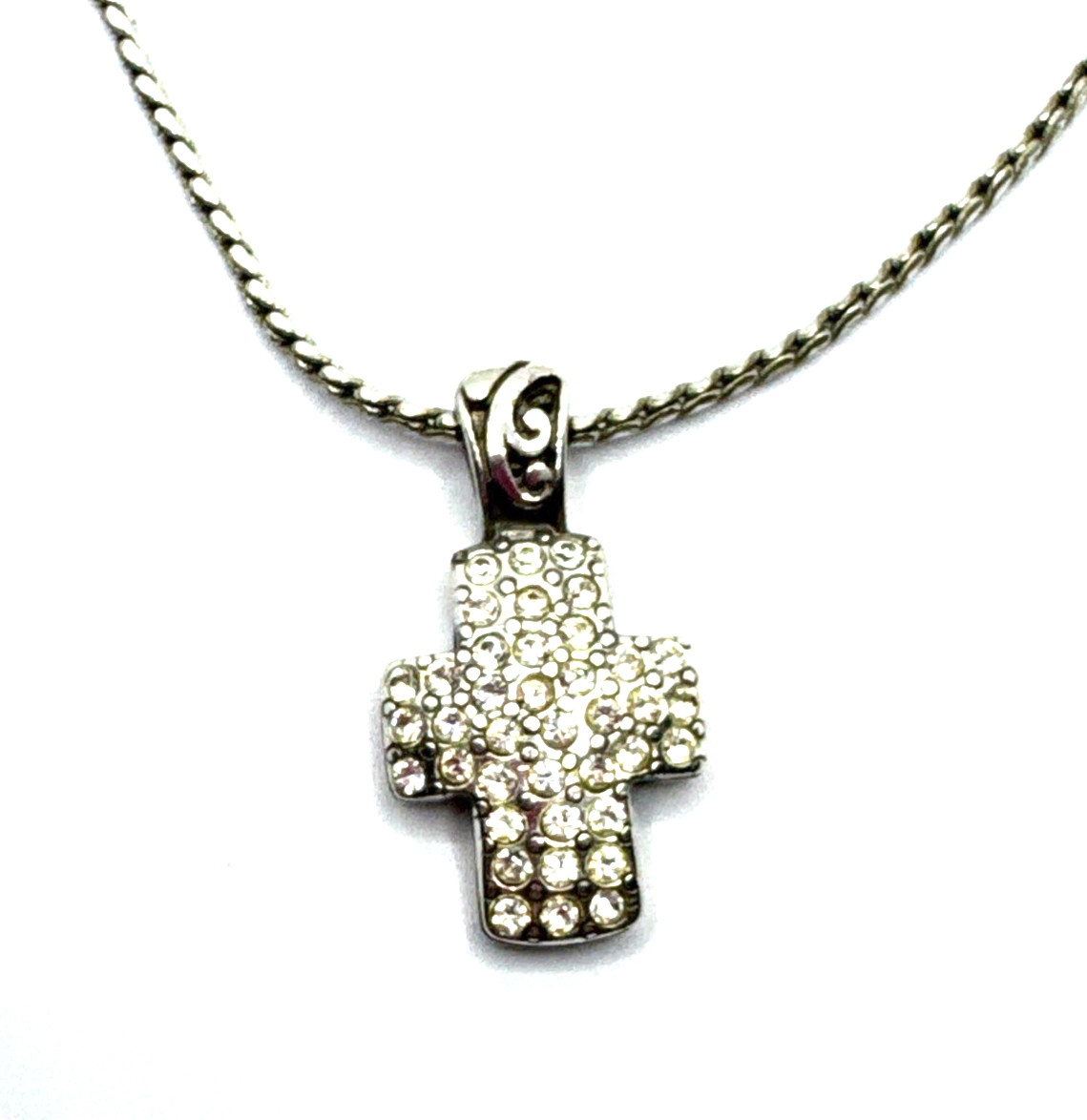 Brighton Sacred Cross Contempo Crystal Encrusted Reversible Silver Necklace 18”