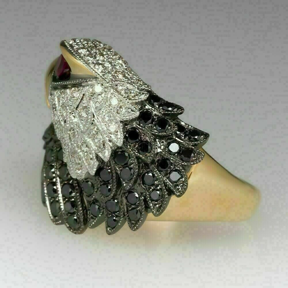 3Ct Round Cut Simulated Ruby Men’s Black Kite Ring 14k Yellow Gold Plated Silver