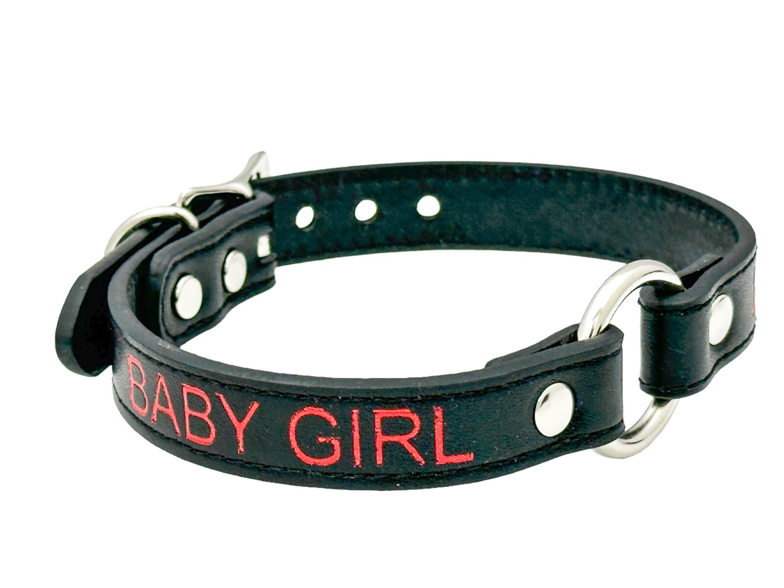 Name SILVER Ring RED Choker BDSM Collar Vegan Leather Necklace O Ring Fetish