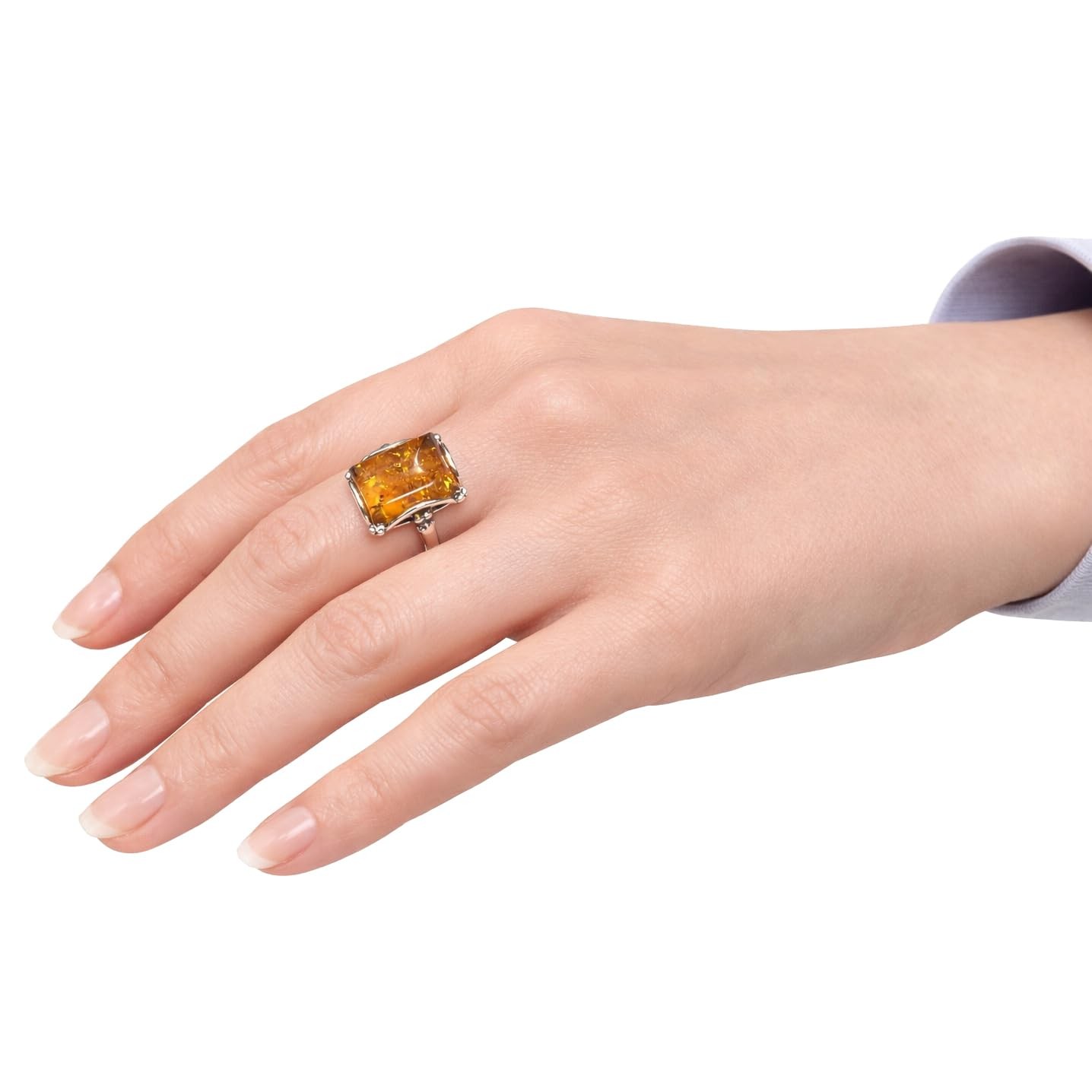 HolidayGiftShops Sterling Silver and Baltic Honey Amber Rectangle Ring Makell…
