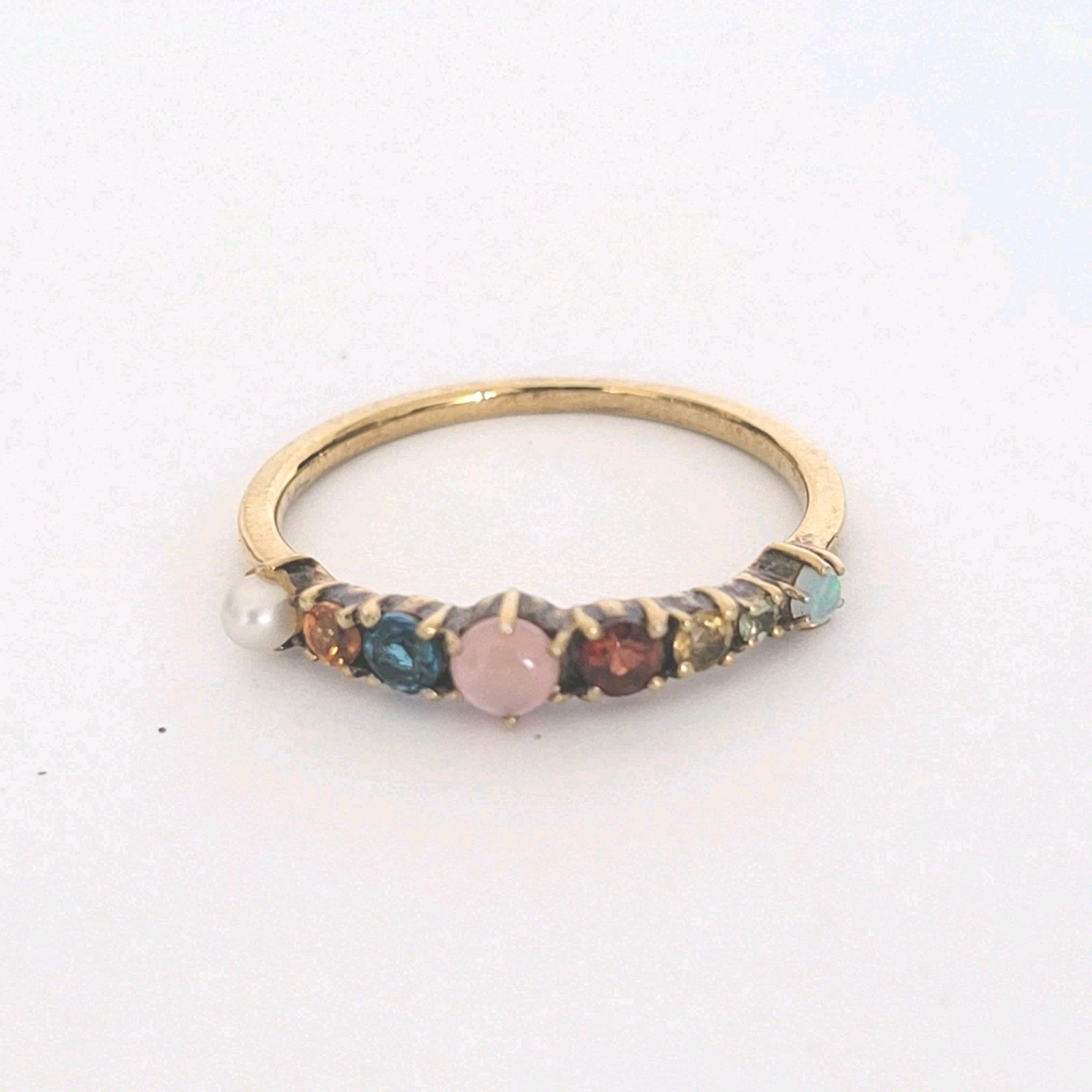 ete 925 Silver Ring Gold Size US 5.5 16mm Jewelry Multi Gem Pearl Multicolored