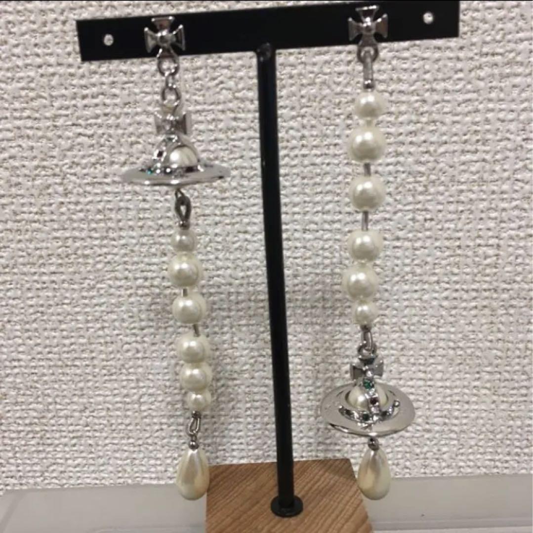 Vivienne Westwood Pierced Earrings Broken Pearl Silver w/drawstring [V0163