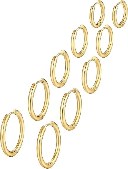 5 Pairs Small Gold Silver Huggie Hoop Earrings Set for Women, 316L Surgical 14K