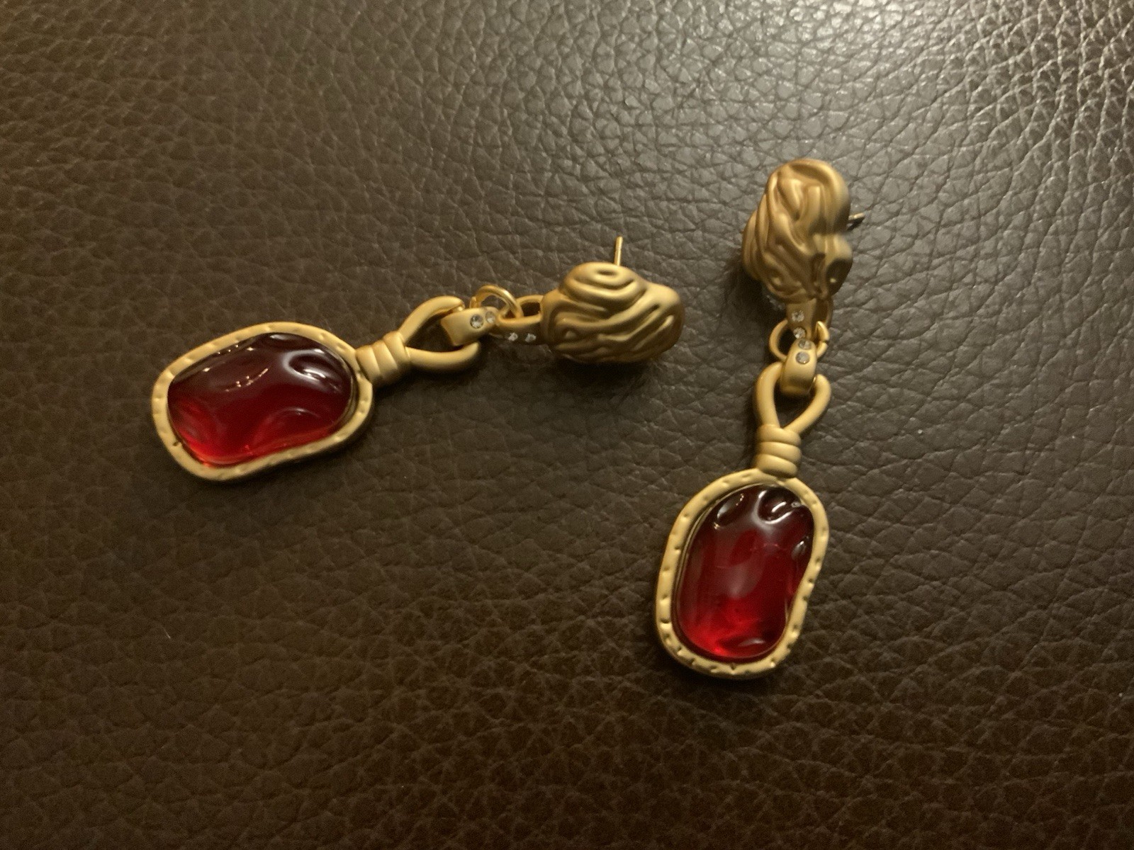 Art Nouveau Sculptural Earrings Antique Museum Gold Molten Chain VTG Abstract CZ