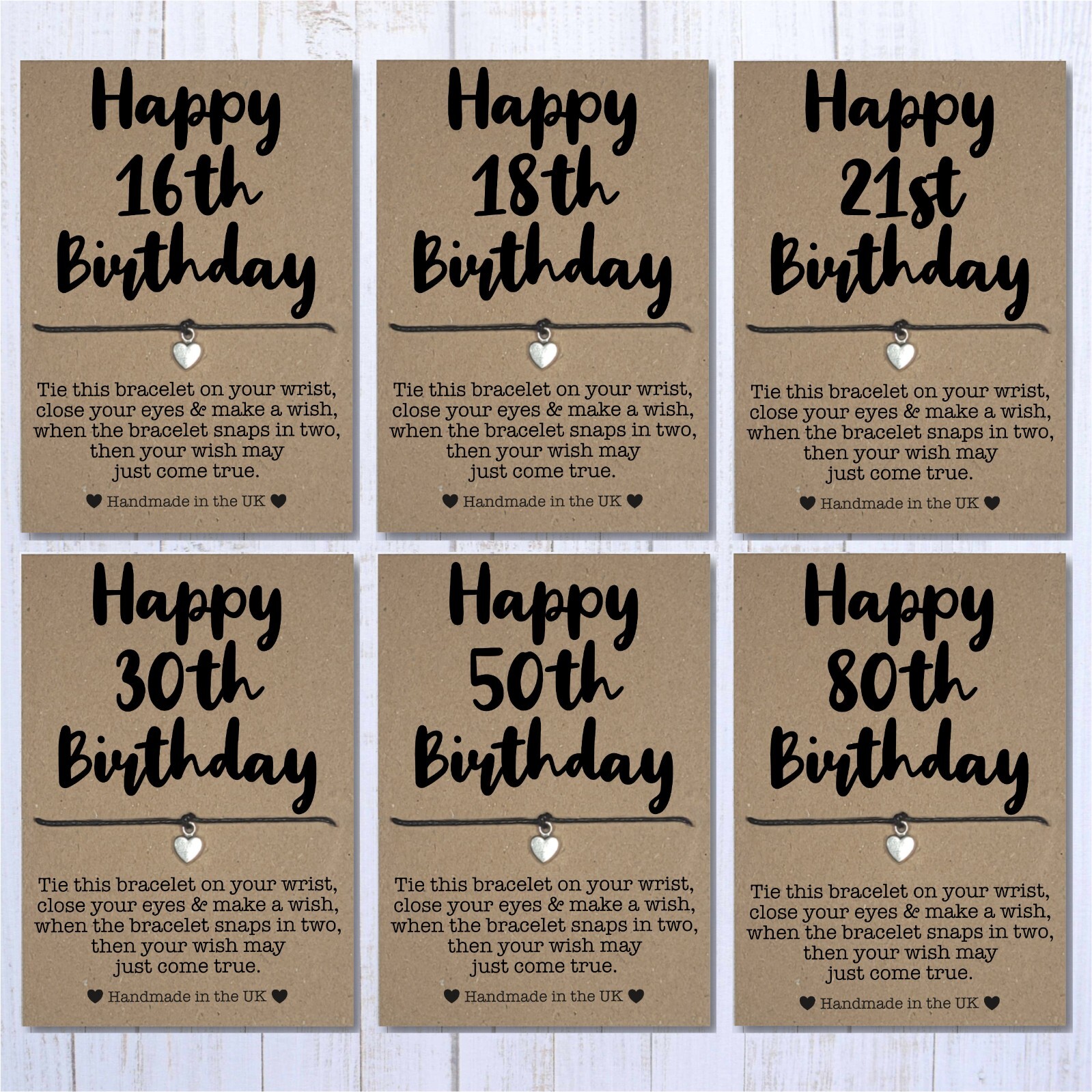 16th 18th 21st 30th 40th 50th 60th 70th Happy Birthday Wish Bracelet Gift Card,