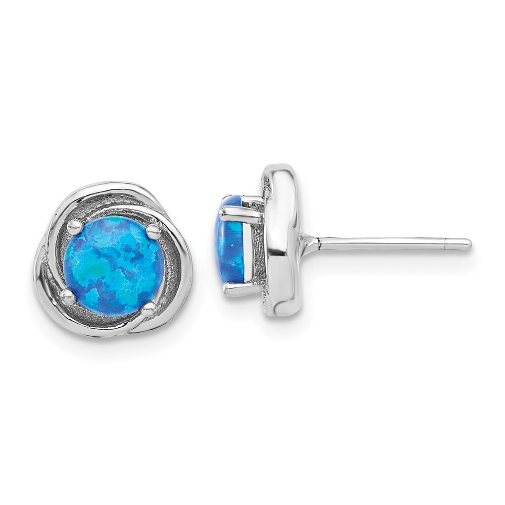 9.3mm Sterling Silver Polished Blue Simulated Opal Swirl Circle Post Earrings