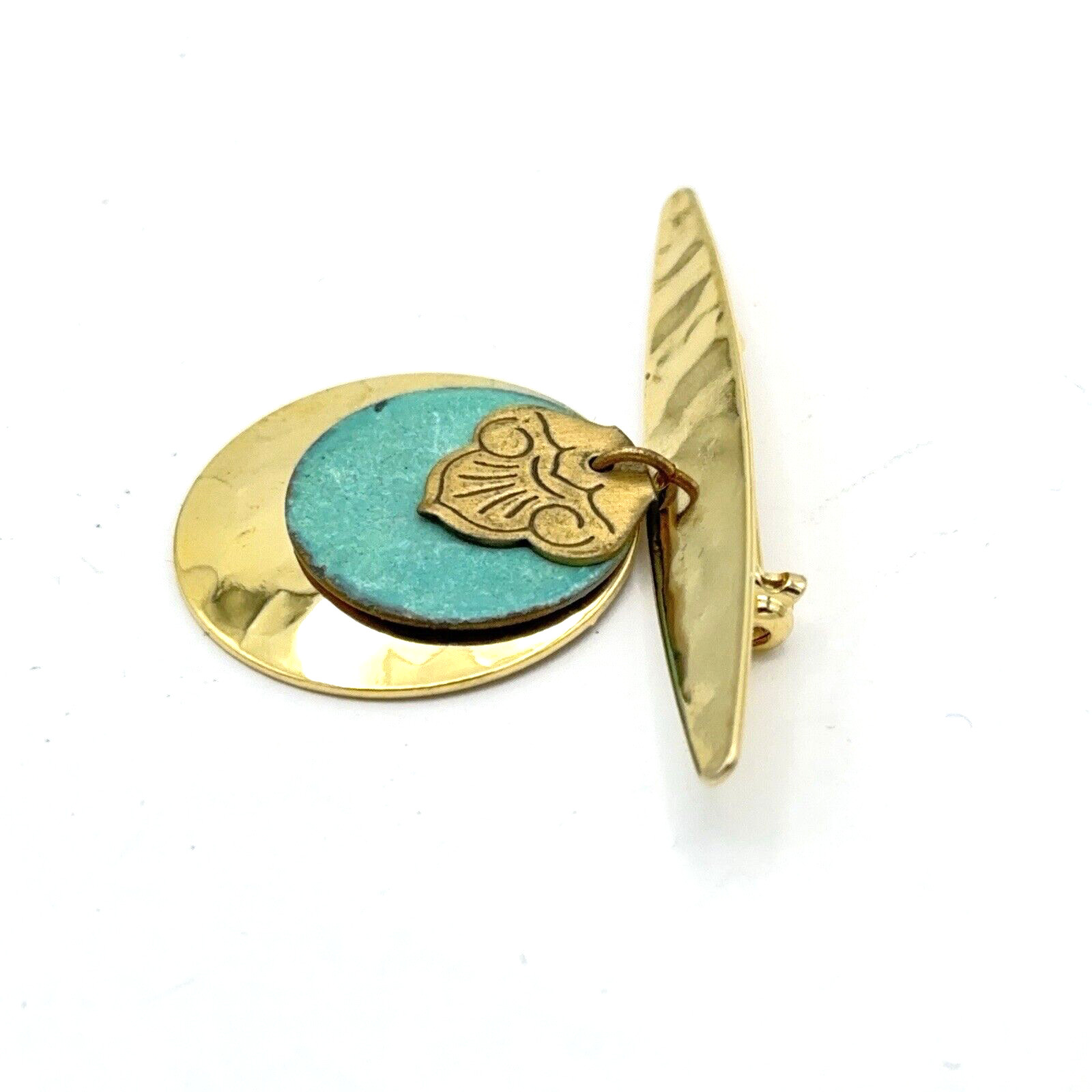 HAMMERED abstract brooches – lot of 2 mixed-metal pins silver gold green black