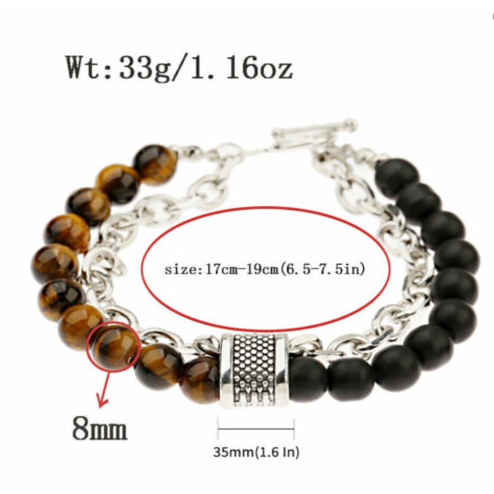Mens Tiger Eye Beaded Bracelet Stainless Steel Natural Stone Unisex Jewelry Gift