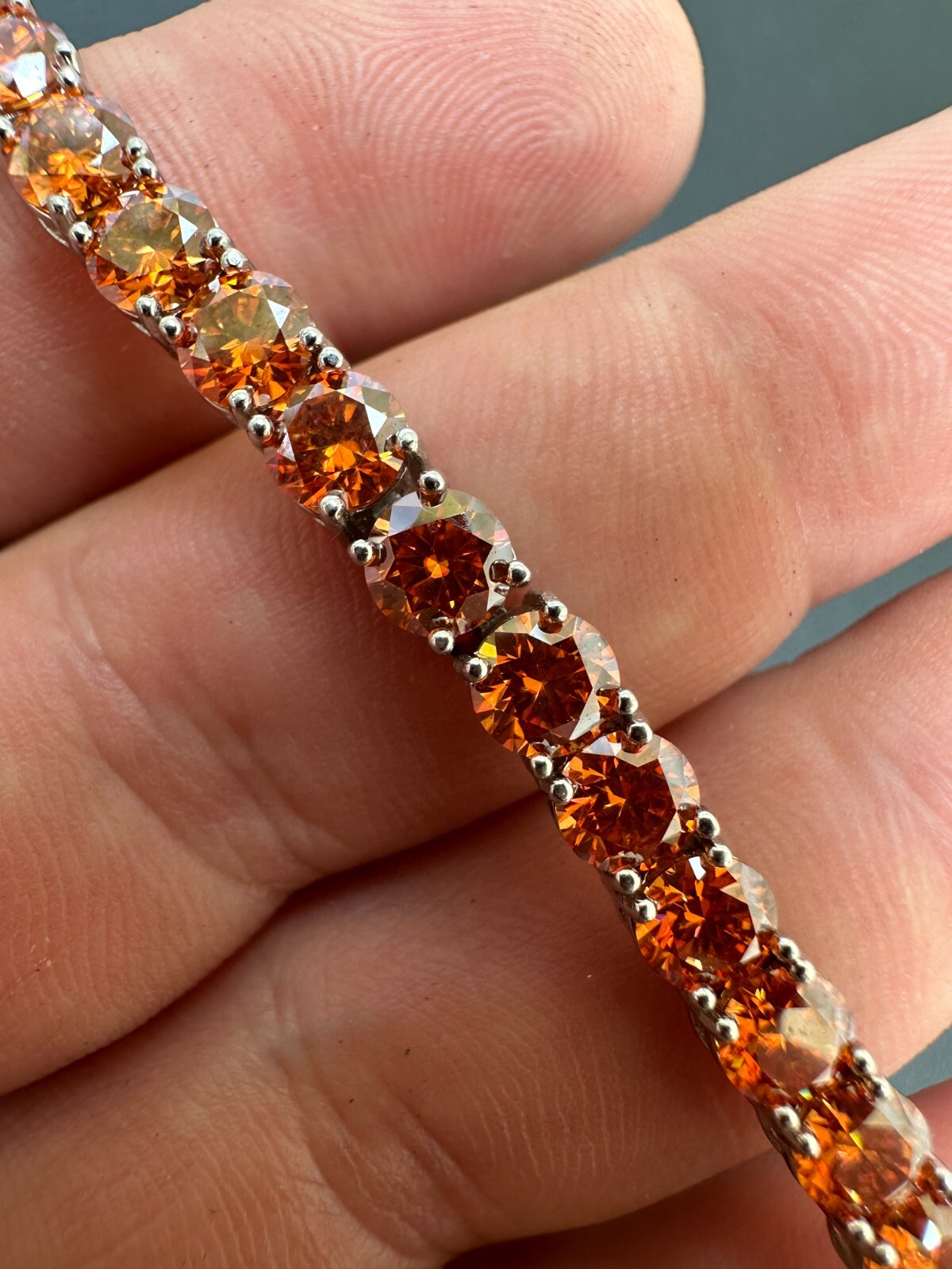 Real Iced Orange MOISSANITE 5mm Tennis Bracelet 925 Silver Passes Tester GRA