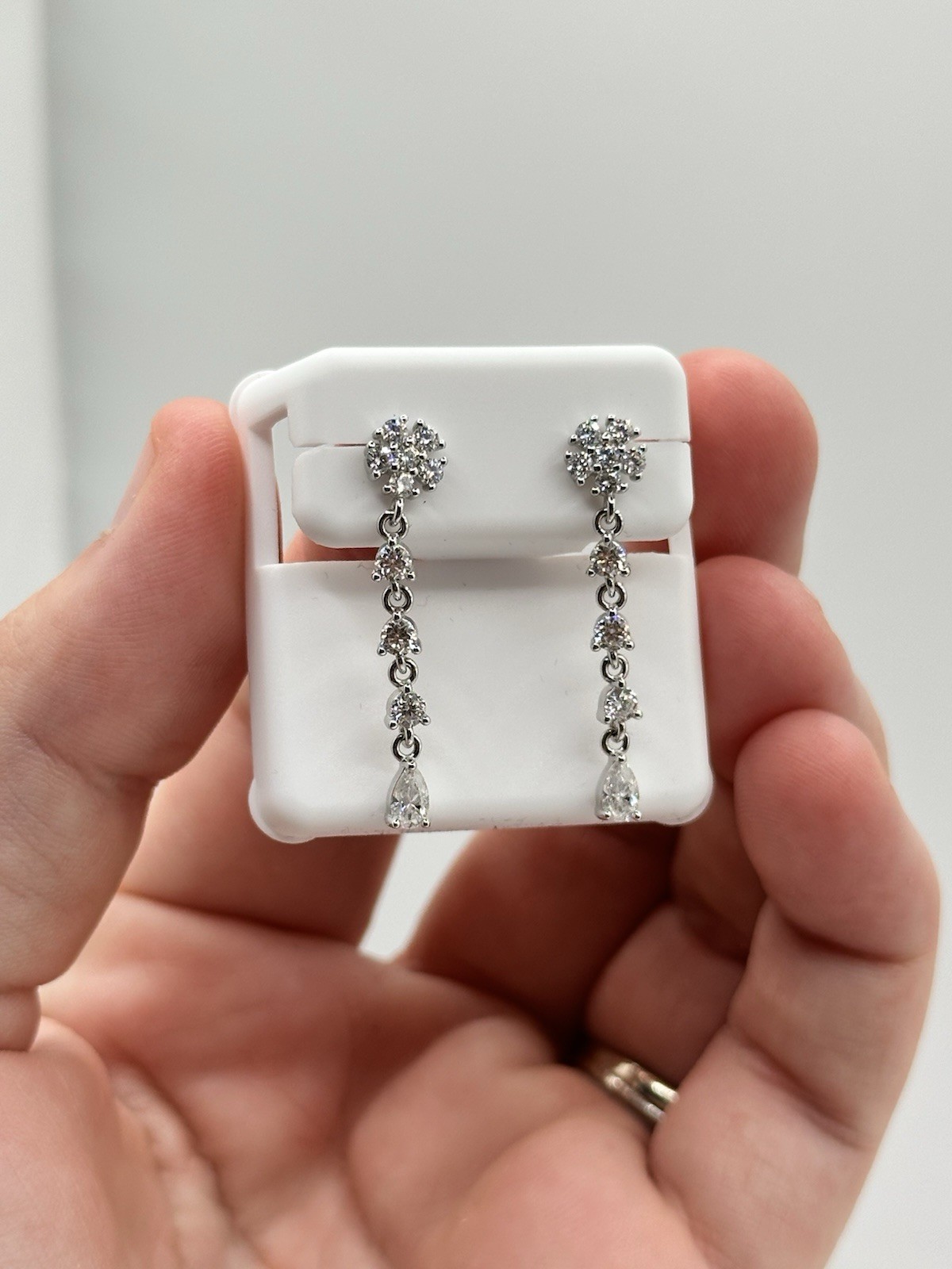 Dangle Drop Earrings 1ctw Moissanite Solid 925 Silver Flower Cluster Pear Cut