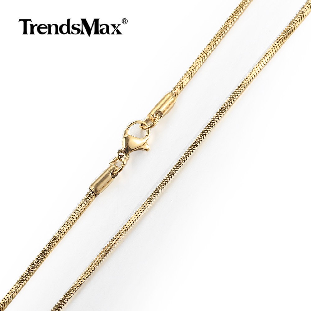 0.9-2.0mm Gold Plated Stainless Steel Square Snake Chain Necklace Women Men Jewl