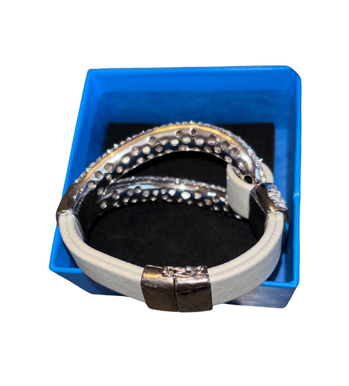 Joan Boyce Bracelet Silver-in-color Comfort Leather Rhinestones Magnetic Closure