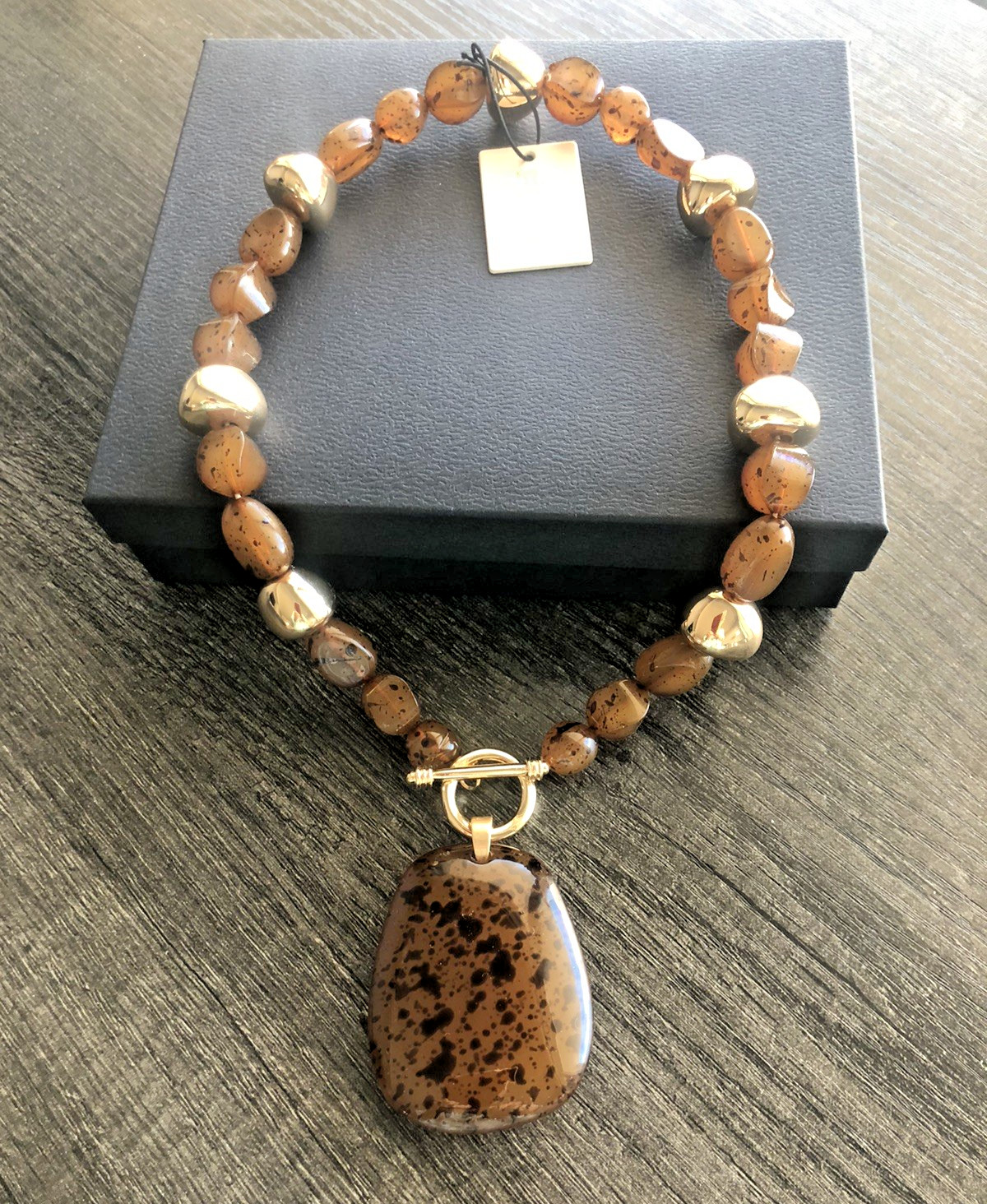 NWT Womens African Tribal Style Collar Necklace 20” Faux Amber + Free GiftBox$89