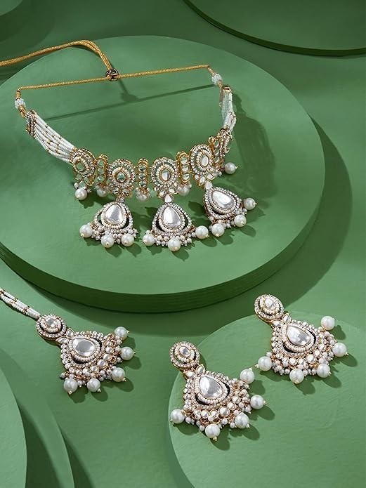 Traditional Kundan Choker Jewelry Set Gold Plated Indian Bridal Wedding Women