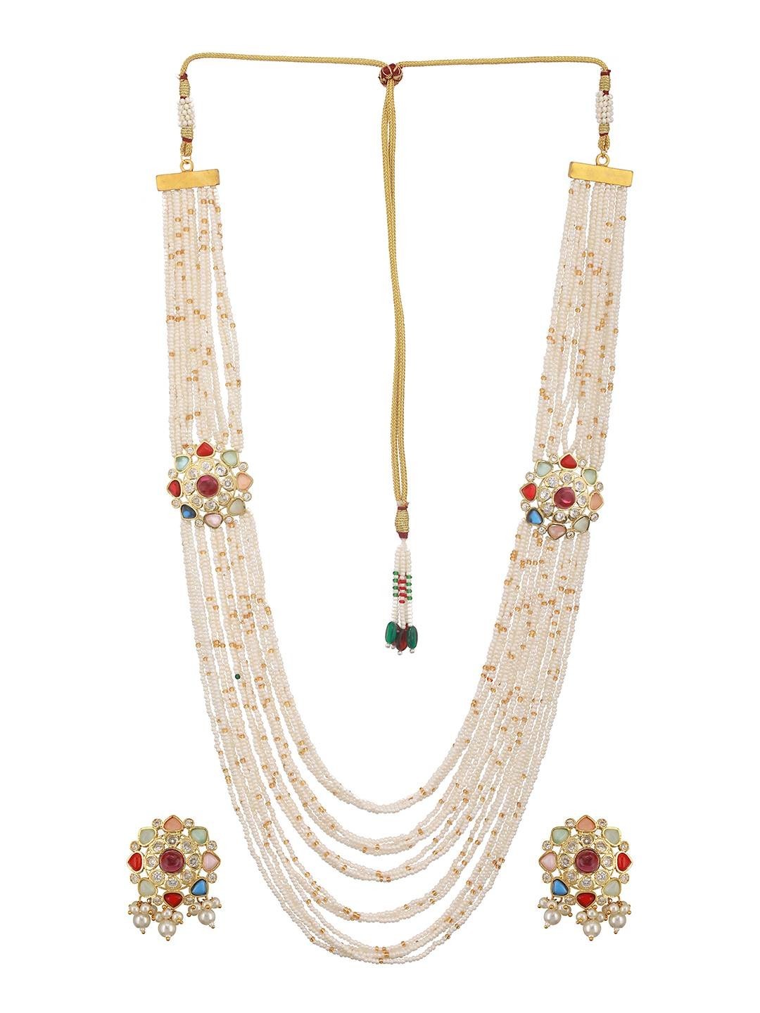 Gold Plated Premium Bridal Wedding Navratan Jadau Sets Long Rani Haar Necklace